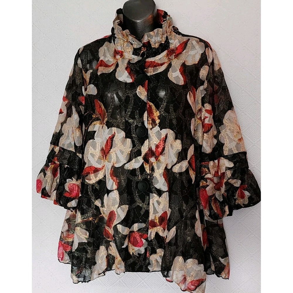 Damee M NWT Semi-Sheer Metallic Floral Swing Jacket